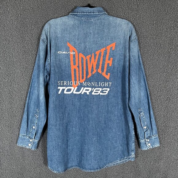 David Bowie Western Denim Snap Shirt By Mother Jeans - Men's Size M - Blue - Picture 3 of 12